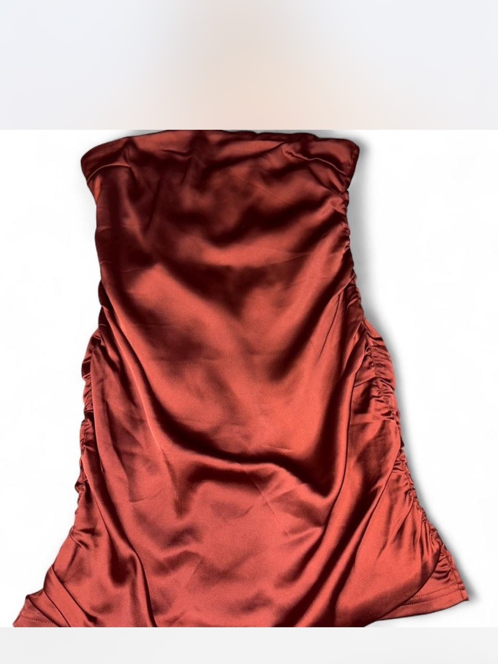 New Meshki Corinne ruched satin mini dress in cherry chocolate size Medium - Picture 7 of 8